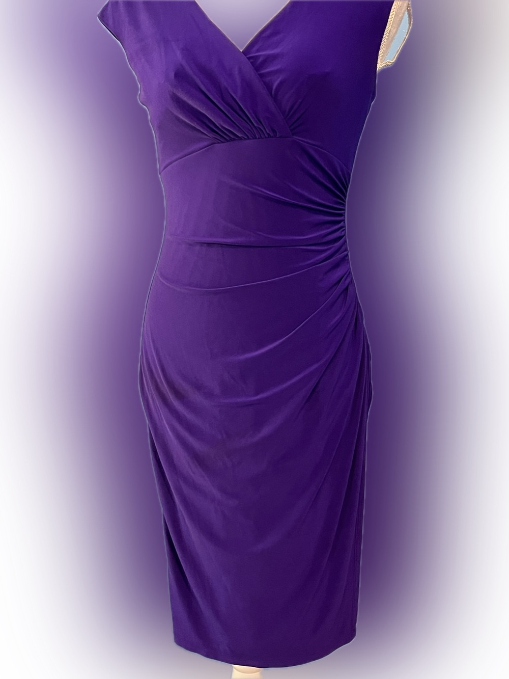 Lauren Ralph Lauren Ruched Jersey Faux Wrap Sheath Dress Purple, Size 2